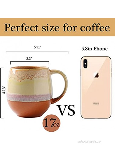 Large Ceramic coffee mugs set of 2 ,Porcelain Jumbo Latte Tea Cup for Office and Home 17oz Coffee Mug with Handle for Cocoa Milk Dishwasher Microwave Safe gift set for woman men