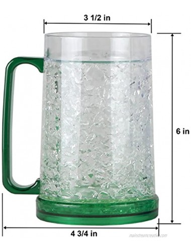 Lily's Home Double Wall Gel-Filled Acrylic Freezer Stein Mugs Great as Old Fashion Drinking Glasses at BBQs and Parties Clear with Assorted Color Accents 16 oz. Each Set of 4