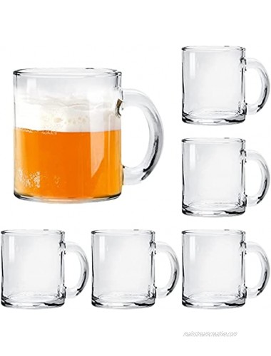 Maredash Glass Coffee Mugs Set of 6,Large Wide Mouth Mocha Hot Beverage Mugs 12oz,Clear Espresso Cups with Handle,Lead-Free,Perfect for Latte,Cappuccino,Hot Chocolate,Tea and Juice