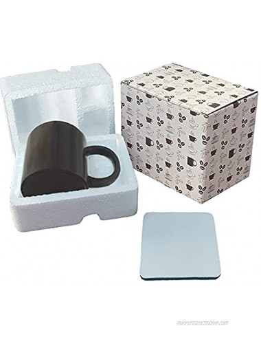 Matte Black Heat-Sensitive Color Changing Blank Sublimation Ceramic Coffee Mug 11 oz Gift Set with Sublimation Ready Coaster 3.9in X 3.9in Individually Packed in a Protective Gift Box Set of 6
