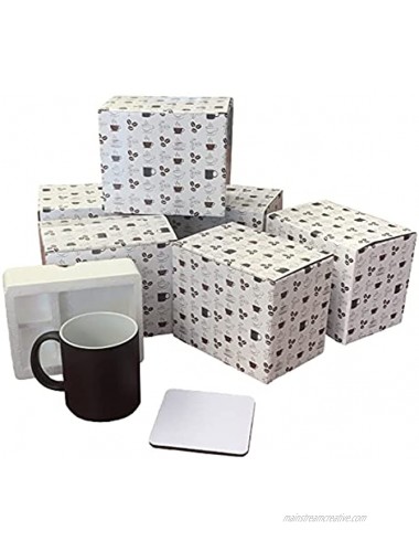Matte Black Heat-Sensitive Color Changing Blank Sublimation Ceramic Coffee Mug 11 oz Gift Set with Sublimation Ready Coaster 3.9in X 3.9in Individually Packed in a Protective Gift Box Set of 6