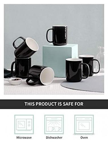Mugaholics Mug Set 12 Ounce Porcelain Coffee Mug Set Coffee Mugs for Coffee Tea Cocoa Milk Black Coffee Mugs Set of 6 M-609 Black