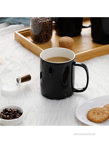 Mugaholics Mug Set 12 Ounce Porcelain Coffee Mug Set Coffee Mugs for Coffee Tea Cocoa Milk Black Coffee Mugs Set of 6 M-609 Black