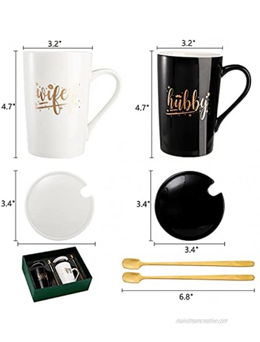 Peohud 2 Pack Coffee Mugs Set 14 OZ Porcelain Wife and Hubby Mug Set for Latte Cappuccino Tea Americano Birthday Wedding Housewarming Gift