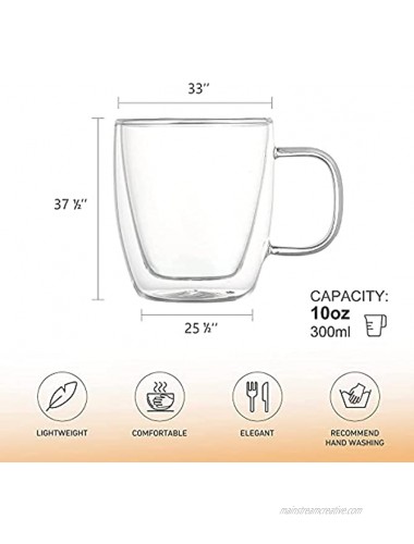 Rechano 6 Pack Insulated Coffee Mugs[10oz 300ml] Double Wall Glass Cups with Handle Tea Cups Coffee Cups Clear Mugs Glass Coffee Mugs.
