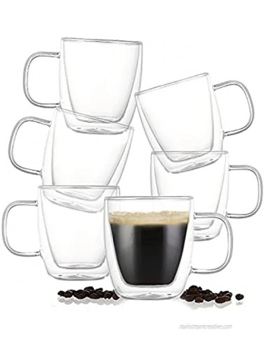 Rechano 6 Pack Insulated Coffee Mugs[10oz 300ml] Double Wall Glass Cups with Handle Tea Cups Coffee Cups Clear Mugs Glass Coffee Mugs.