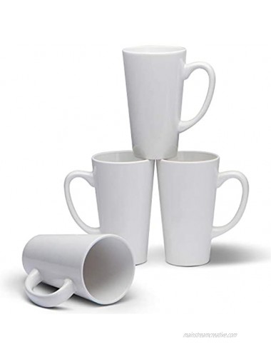 Serami 15oz White Funnel Ceramic Tall Coffee Mugs with Large Handles Set of 4