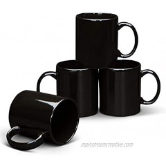 Serami Black Colored Ceramic Classic Coffee Mugs Large Handles with 11oz Capacity Set of 4