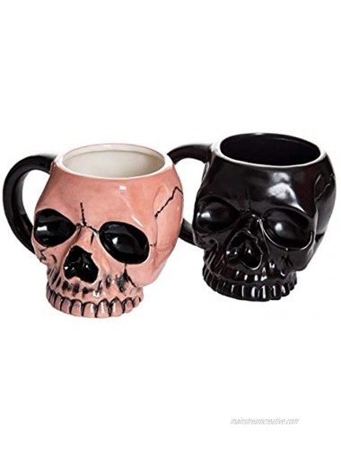 Skeleton Skull Shaped Halloween Ceramic Coffee Mug Set of 2-15 oz