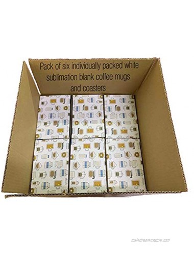 Sublimation Blank Ceramic Coffee Mug 11 oz Gift Set with Sublimation Ready Coaster 3.9in X 3.9in Individually Packed in a Protective Gift Box Set of 6