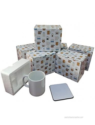 Sublimation Blank Ceramic Coffee Mug 11 oz Gift Set with Sublimation Ready Coaster 3.9in X 3.9in Individually Packed in a Protective Gift Box Set of 6