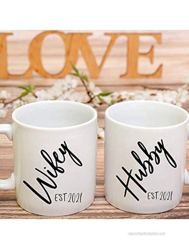 SUUURA-OO Gift for Husband and Wife Coffee Mug 2021 Hubby Wifey Mug Wedding Gift Mr and Mrs Bridal Shower Gift Unique Wedding Gift for Couple Set of 2 Shot Mugs