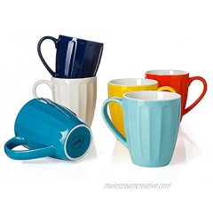 Sweese 602.002 Porcelain Fluted Mugs 14 Ounce for Coffee Tea Cocoa Set of 6 Hot Assorted Colors