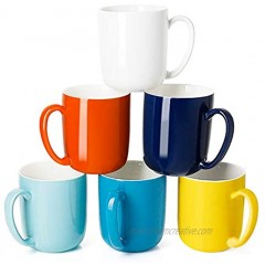 Sweese 604.002 Porcelain Mugs for Coffee Tea Cocoa 15 Ounce Set of 6 Multicolor Hot Assorted Colors