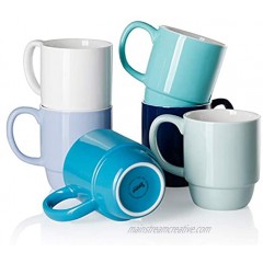 Sweese 605.003 Porcelain Stackable Mug Set 16 Ounce for Coffee Tea and Mulled Drinks Set of 6 Cool Assorted Colors