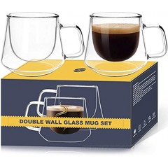 TKS [2-Pack,6.8 Oz] Latte Cups Clear Cappuccino Cups ,Espresso Cups Insulating Double Walled Glass Set of 2 Glasses Cappuccino Mug with HandleTea Latte Glassware