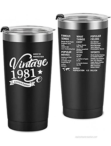 1981 40th Birthday Gift for Women and Men 40th Gifts for Parents 40th Class Reunion Mom Dad Wife Husband Present 20oz Tumbler Cup（black）