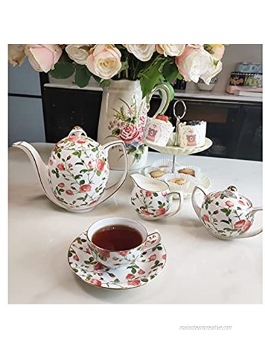 2 Sets Tea Cup and Saucer Set Vintage Bone Porcelain Coffee Cup Set Floral Tea Cup Set with Gold Trim and Gift Box 8oz.
