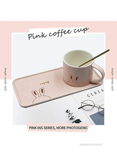 8 oz Porcelain Coffee Mug Set Cute Ceramics Breakfast Cup with Tray and Golden Spoon for Tea Coffee Latte Espresso and Milk Sweet Gift for Mom WomenPink