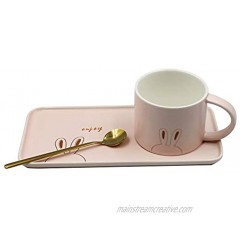 8 oz Porcelain Coffee Mug Set Cute Ceramics Breakfast Cup with Tray and Golden Spoon for Tea Coffee Latte Espresso and Milk Sweet Gift for Mom WomenPink