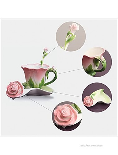 Beddinginn Rose Cup And Sauce,Vintage Tea Cup & Saucer Sets,Hand Crafted Bone China Tea Set （Pink，7 Ounces）