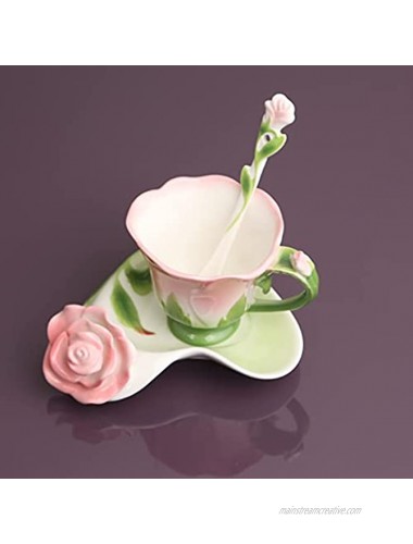 Beddinginn Rose Cup And Sauce,Vintage Tea Cup & Saucer Sets,Hand Crafted Bone China Tea Set （Pink，7 Ounces）