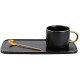 Cappuccino Cup Set-6.7oz With Saucer And Spoon Turkish Coffee Cup,Luxury Phnom Penh Ceramic Cup Breakfast Plate Used For Tea,Black | Gift Box