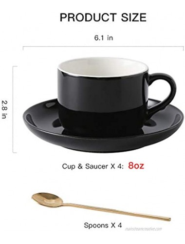 CHILDIKE Bright Black Tea Cup Ceramic Set of 4