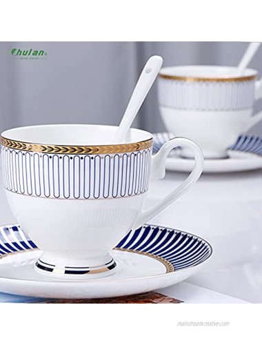 Chulan Porcelain Tea Set Serving for 2 Bone China Tea Cups Saucers Spoons Set Women Coffee Cups 8 Oz with Gold Trim and Blue Ridge Tea Gift Sets for Home and Office