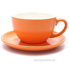 Coffeezone Latte Art Cup and Saucer Latte & Cappuccino & Double Espresso New Bone China for Coffee Shop and Barista Matte Orange 10.5 oz