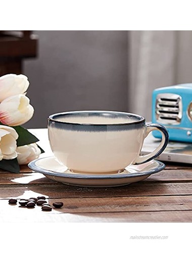 Coffeezone Vintage Design 12 oz Ceramic Latte Art Cappuccino Barista Cup with Saucer Beige
