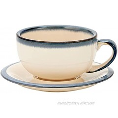 Coffeezone Vintage Design 12 oz Ceramic Latte Art Cappuccino Barista Cup with Saucer Beige
