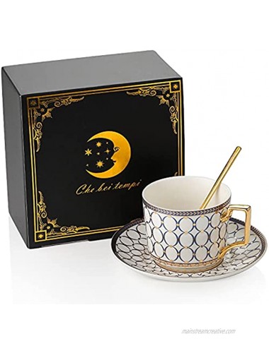 CwlwGO-European style cup and saucer set 7 oz bone china exquisite glazed platinum tea cup and saucer golden spoon mug cappuccino latte coffee 1 pack.
