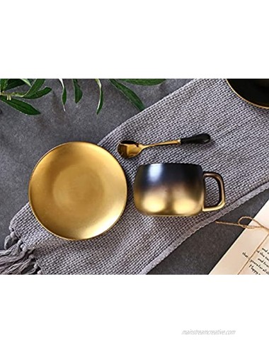 Darklove Vintage Ceramic Coffee Tea Cup 9.85oz Black and Gold Coffee Cups with Spoon and Saucer Set Coffee Mugs for Cappuccino Latte Matte black gold