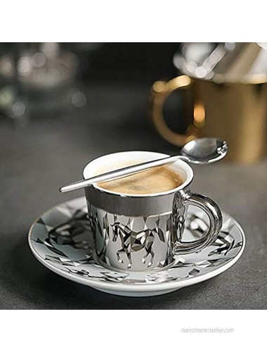 ENJOHOS Mirror Cup Saucer Set Creativity Hand-made Silver Horse Print Tea Cup Coffee Cup Set Cute Pretty Gifts for Your Best love | Shadow Mirror Cups 8ozSilver Horse