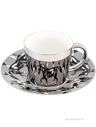 ENJOHOS Mirror Cup Saucer Set Creativity Hand-made Silver Horse Print Tea Cup Coffee Cup Set Cute Pretty Gifts for Your Best love | Shadow Mirror Cups 8ozSilver Horse