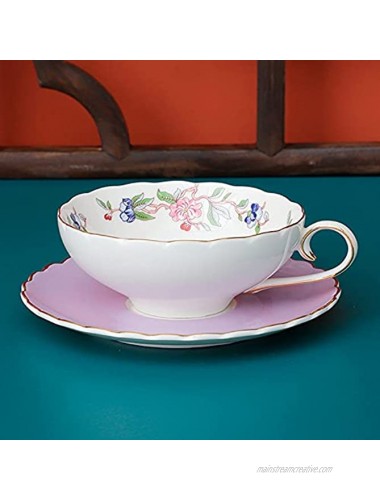 fanquare Flower Tea Porcelain Cup and Saucer Pink Lotus and Bird Coffee Cup Afternoon Tea Cup with Gold Trim Purple