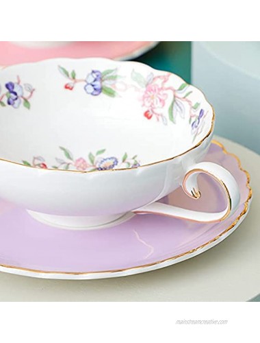 fanquare Flower Tea Porcelain Cup and Saucer Pink Lotus and Bird Coffee Cup Afternoon Tea Cup with Gold Trim Purple