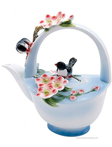 FEIYABDF Bird 15 Pieces of Coffee Cup Tea Cup and Saucer Spoon Tea Pot Set,Using Colored Ceramic and Sculpture Technology.Handmade by Ceramic Master. N4