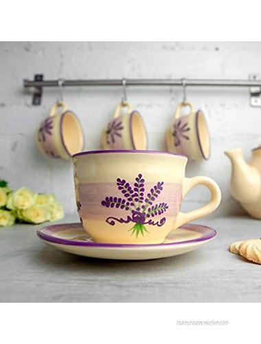 Handmade Lavender Floral Purple And Cream Large Ceramic 12oz 350ml Cappuccino Coffee Tea Cup and Saucer Unique Designer Pottery Gift for Tea Lovers by City to Cottage