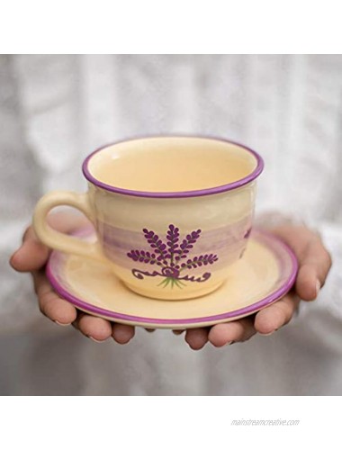 Handmade Lavender Floral Purple And Cream Large Ceramic 12oz 350ml Cappuccino Coffee Tea Cup and Saucer Unique Designer Pottery Gift for Tea Lovers by City to Cottage