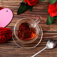 Heart Shaped Double Walled Glass Insulated Coffee Mug Clear Tea Cup 180 ml 6 Oz Cappuccino Cup with Saucer and Heart Shaped Coffee Spoons for Valentine's Day Anniversary Party Supplies