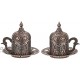 HeraCraft 2 Pcs Copper Turkish Greek Arabic Moroccan Coffee & Espresso Cup with Inner Porcelain Metal Holder Saucers and Lids 2 Cups Consists of 8 Pcs & Handmade