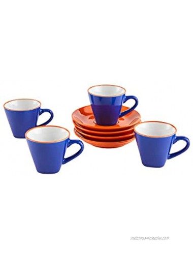 IMUSA USA Blue 8 Piece 3oz Colorful Espresso Cups with Saucers Orange