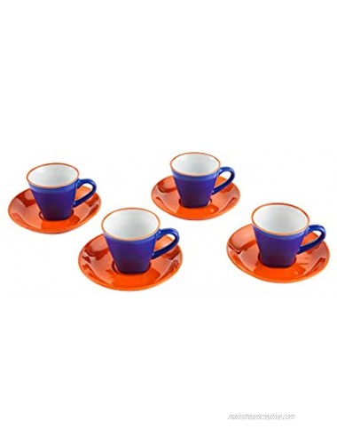IMUSA USA Blue 8 Piece 3oz Colorful Espresso Cups with Saucers Orange