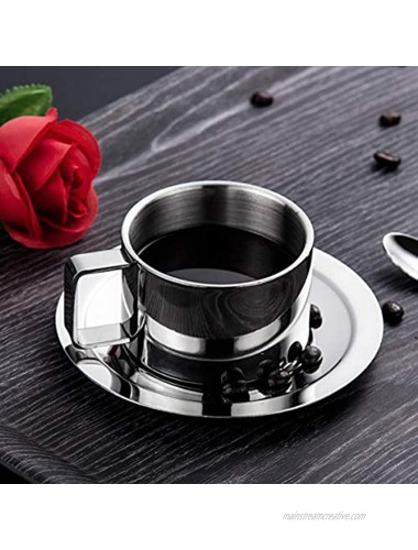 Insulated Stainless-Steel Espresso Cup Set Kacierr Double walled Stainless Steel Cappuccino Coffee Latte Tea Cup Espresso Mug with Saucer and Spoon 2 Packs