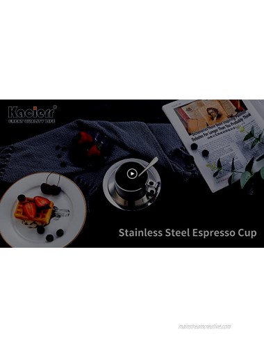 Insulated Stainless-Steel Espresso Cup Set Kacierr Double walled Stainless Steel Cappuccino Coffee Latte Tea Cup Espresso Mug with Saucer and Spoon 2 Packs