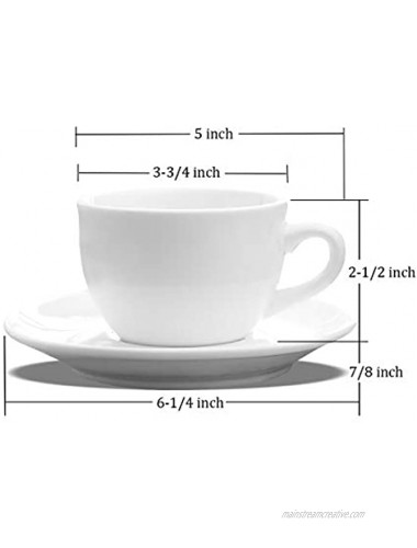 Kingrol 8 Ounces Porcelain Cappuccino Cups with Saucers & Spoons Set of 6 Espresso Mugs for Latte Mocha Cappuccino and Tea