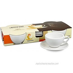 Konitz Coffee Bar Cappuccino Cups and Saucers 6-Ounce White Set of 4