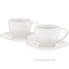 Le Creuset Stoneware Set of 2 Cappuccino Cups and Saucers 7 oz. each White